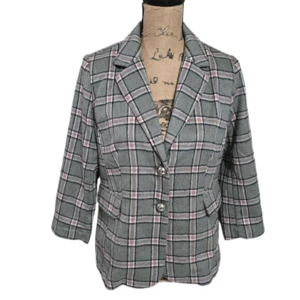 Laurie Felt Pink and Grey Women Plaid Annabelle Cropped Blazer Size 4 New - Picture 2 of 8